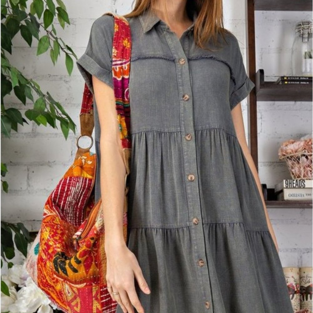 Grey babydoll midi dress